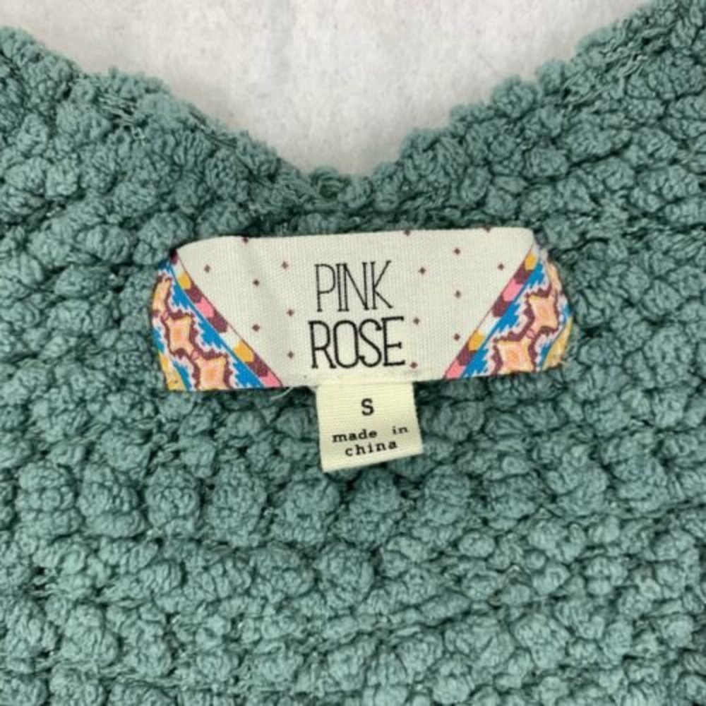 Pink Rose Teal size Small V-Neck Acrylic Knit Sweater Women's Long Sleeve - Picture 4 of 10